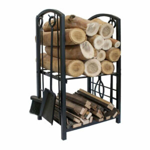 2 Tier Wood Rack with Fire tools Large 55x45x72cm