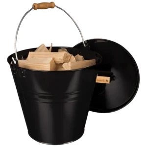Valiant Fireside Kindling Bucket and Lid (Steel-Gloss Black)
